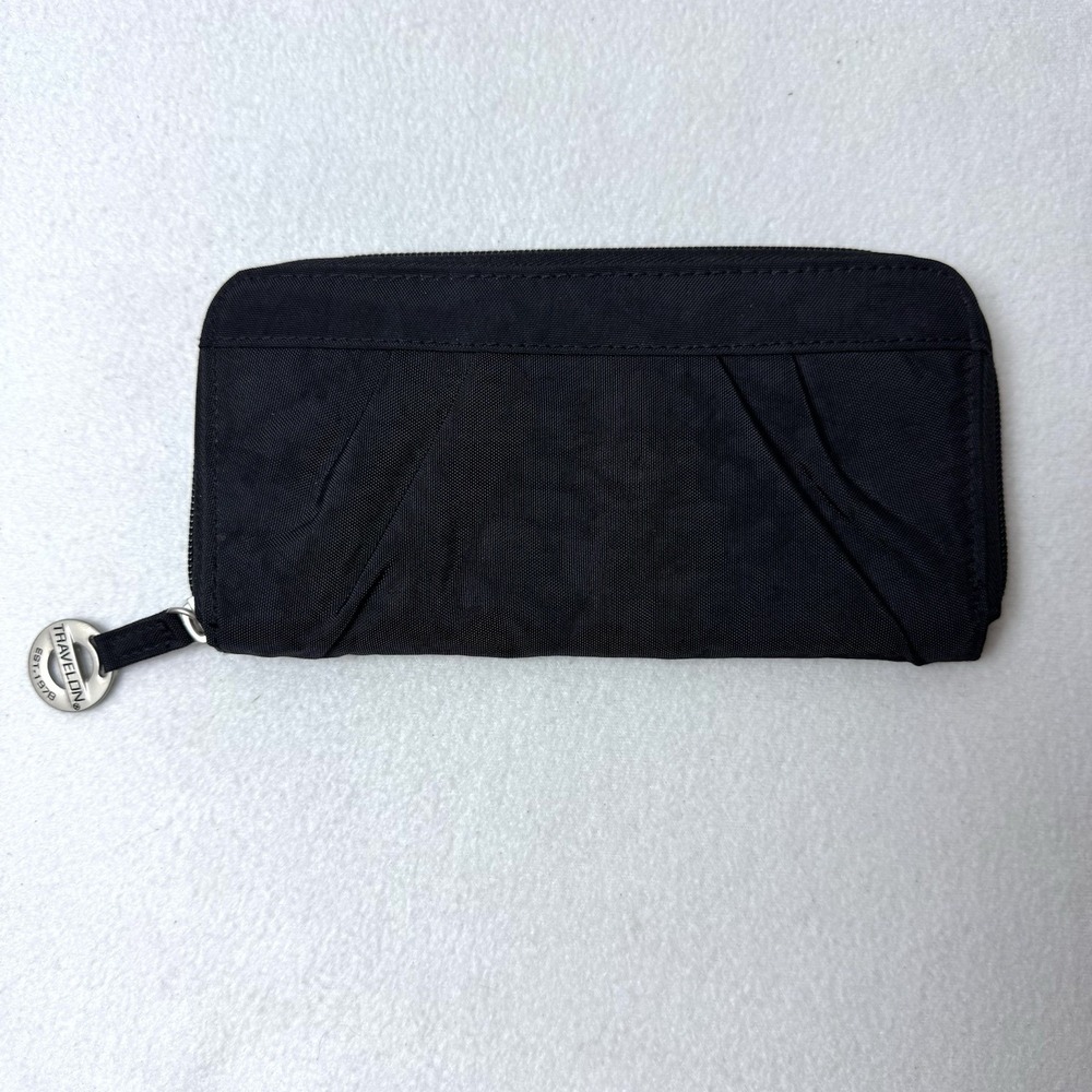 Travelon RFID Blocking Zip Around Nylon Wallet Black Card Slots Coin Pocket ID